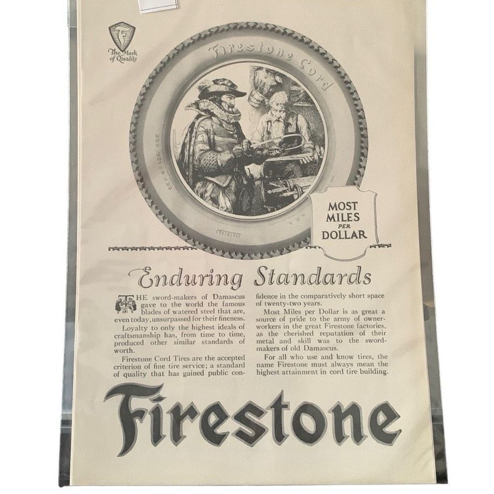 Vintage 1922 Firestone Most Miles per Dollar Ad Advertisement